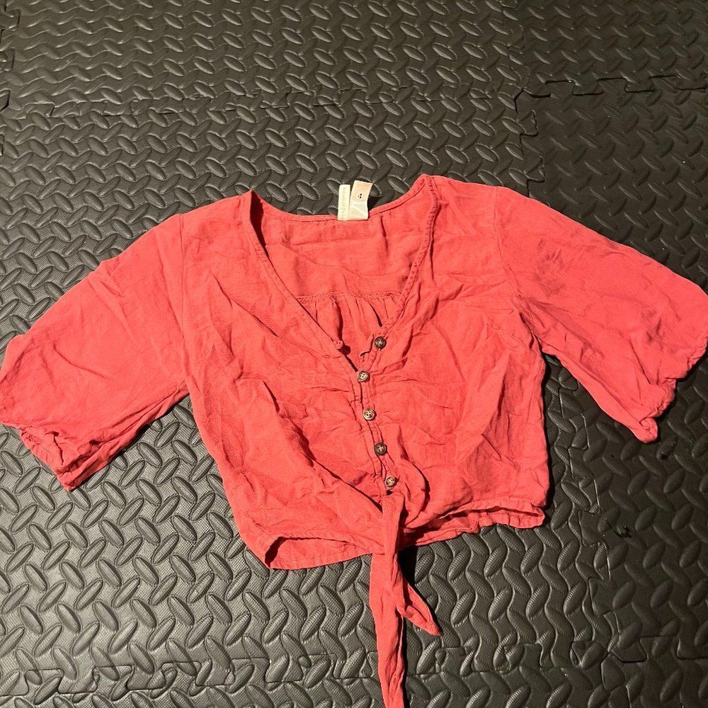 Japana puffy sleeve cropped tie top xs